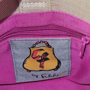 Carlos Falchi Tan Canvas Mini Bag with Structured Handle And Pink Lining